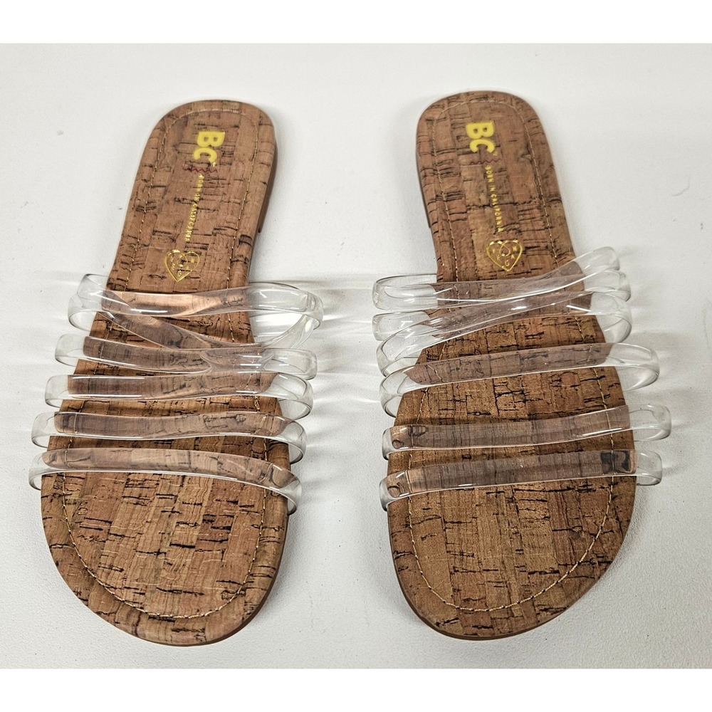 BC Footwear Born in California Clear Multi Strap Cork Slide Sandals Womens 10